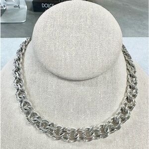 Vintage Signed Reinad Heavy Silver Tone Link Choker Necklace